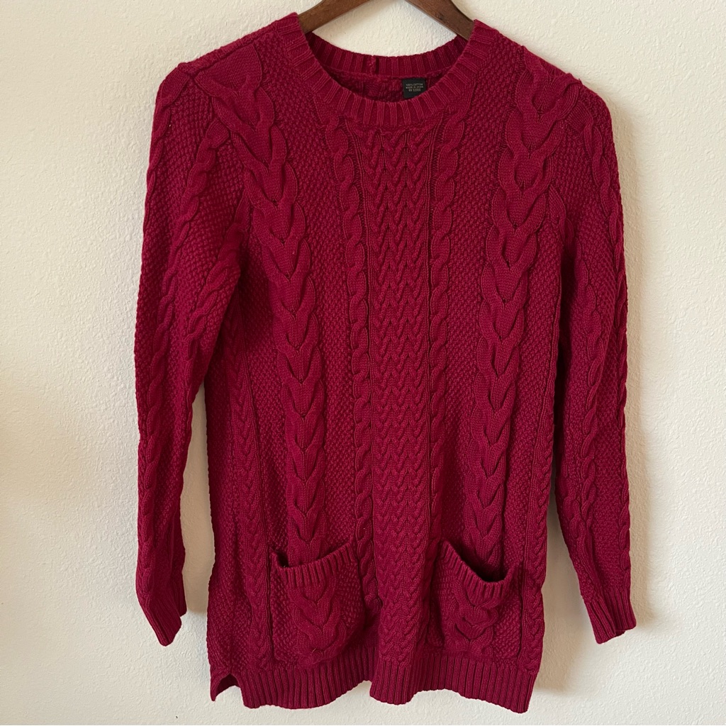 Lulu's Red Cable Knit Winter Fall Pocketed Cozy Warm Crew Neck Sweater Dress